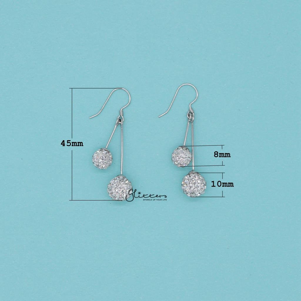 Two Crystal Ferido Disco Balls with Sterling Silver Hook Dangle Earrings-Dangle Earring, earrings, Jewellery, Women's Earrings, Women's Jewellery-SSE0250_1000-02_New_7844d6b6-3e46-42fa-ada4-e2cfbadf8e61-Glitters