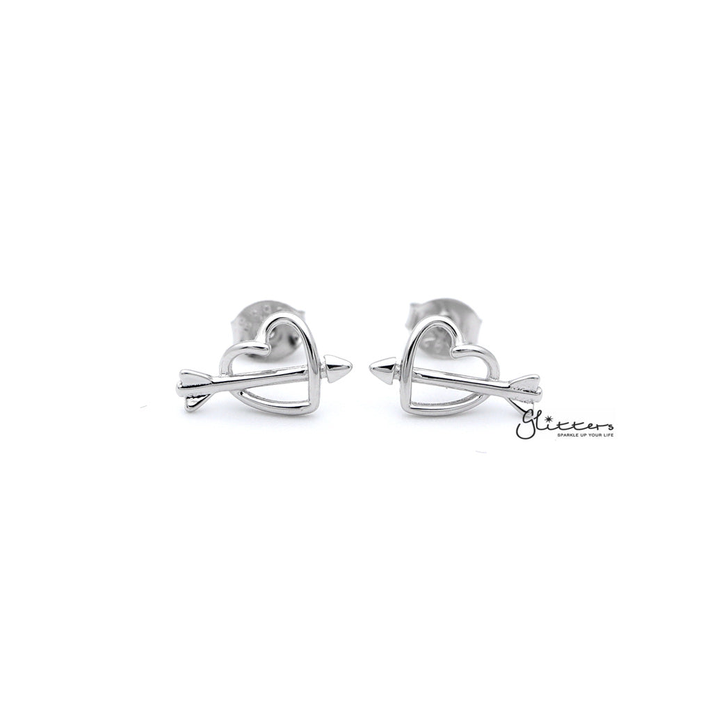 Sterling Silver Heart & Arrow Women's Stud Earrings-earrings, Jewellery, Stud Earrings, Women's Earrings, Women's Jewellery-SSE0253_1000-01-Glitters