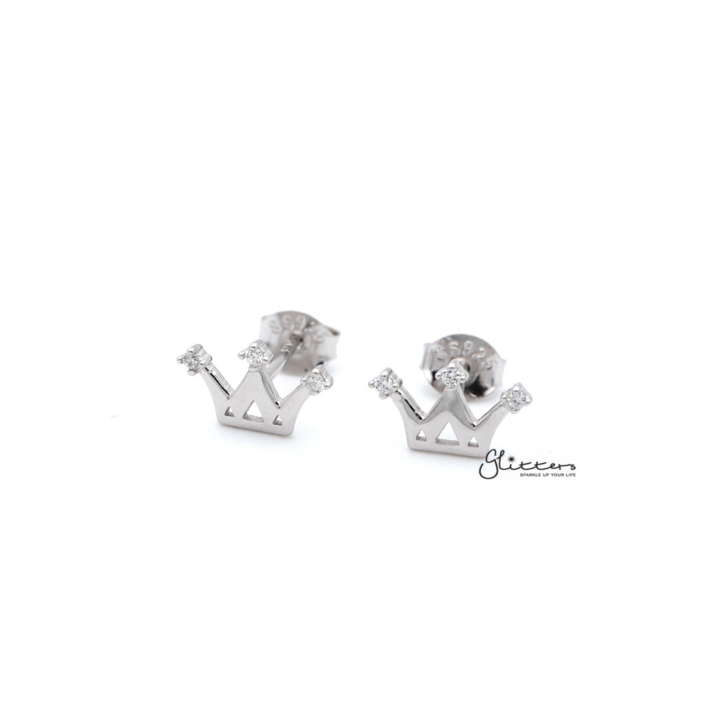 Women's Sterling Silver Crown with 3 C.Z Stud Earrings-Cubic Zirconia, earrings, Jewellery, Stud Earrings, Women's Earrings, Women's Jewellery-SSE0256_1000-01-Glitters