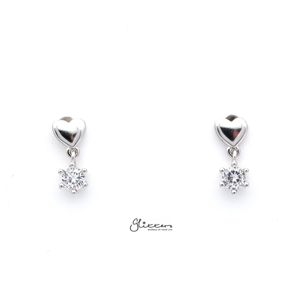 Sterling Silver Heart with Prong Setting C.Z Women's Stud Earrings-Cubic Zirconia, earrings, Jewellery, Stud Earrings, Women's Earrings, Women's Jewellery-SSE0265_1000-01-Glitters