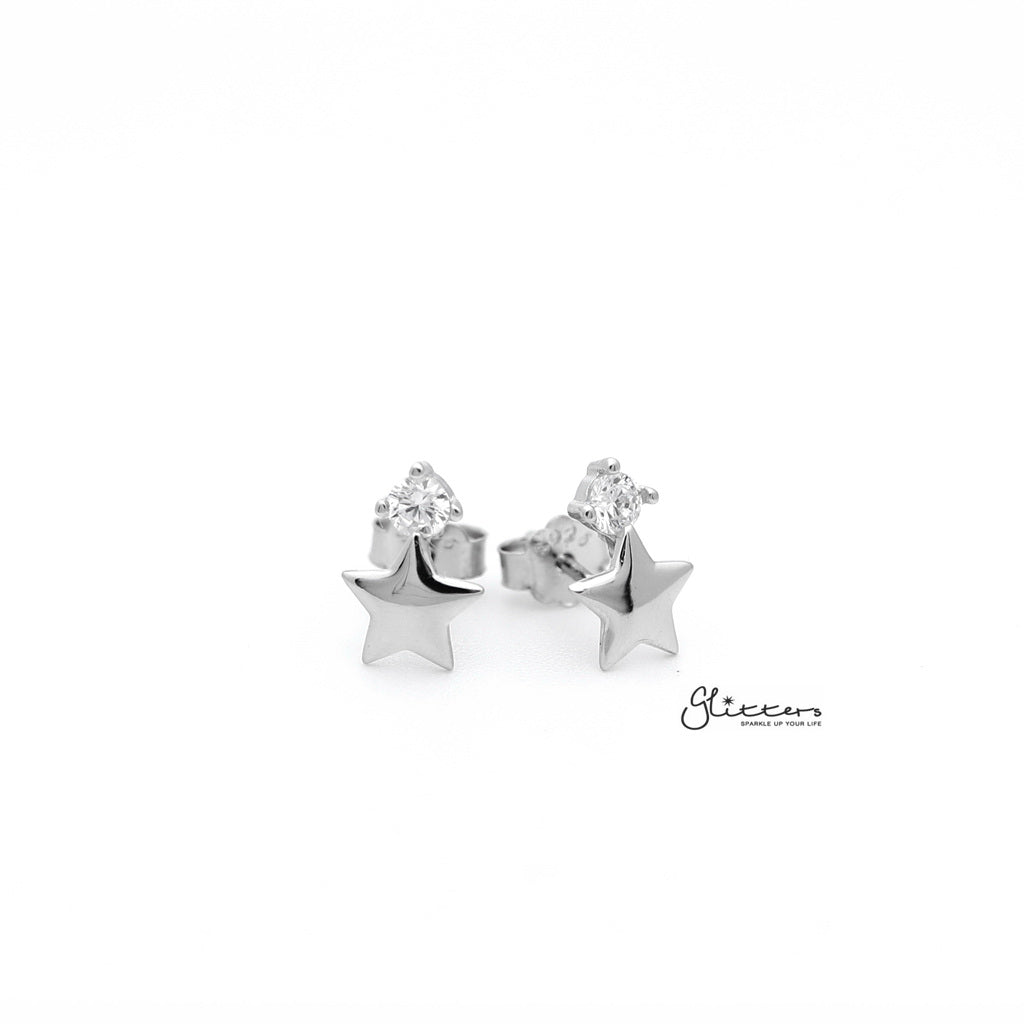 Sterling Silver Star with Prong Set C.Z Women's Stud Earrings-Cubic Zirconia, earrings, Jewellery, Stud Earrings, Women's Earrings, Women's Jewellery-SSE0268_1000-01-Glitters
