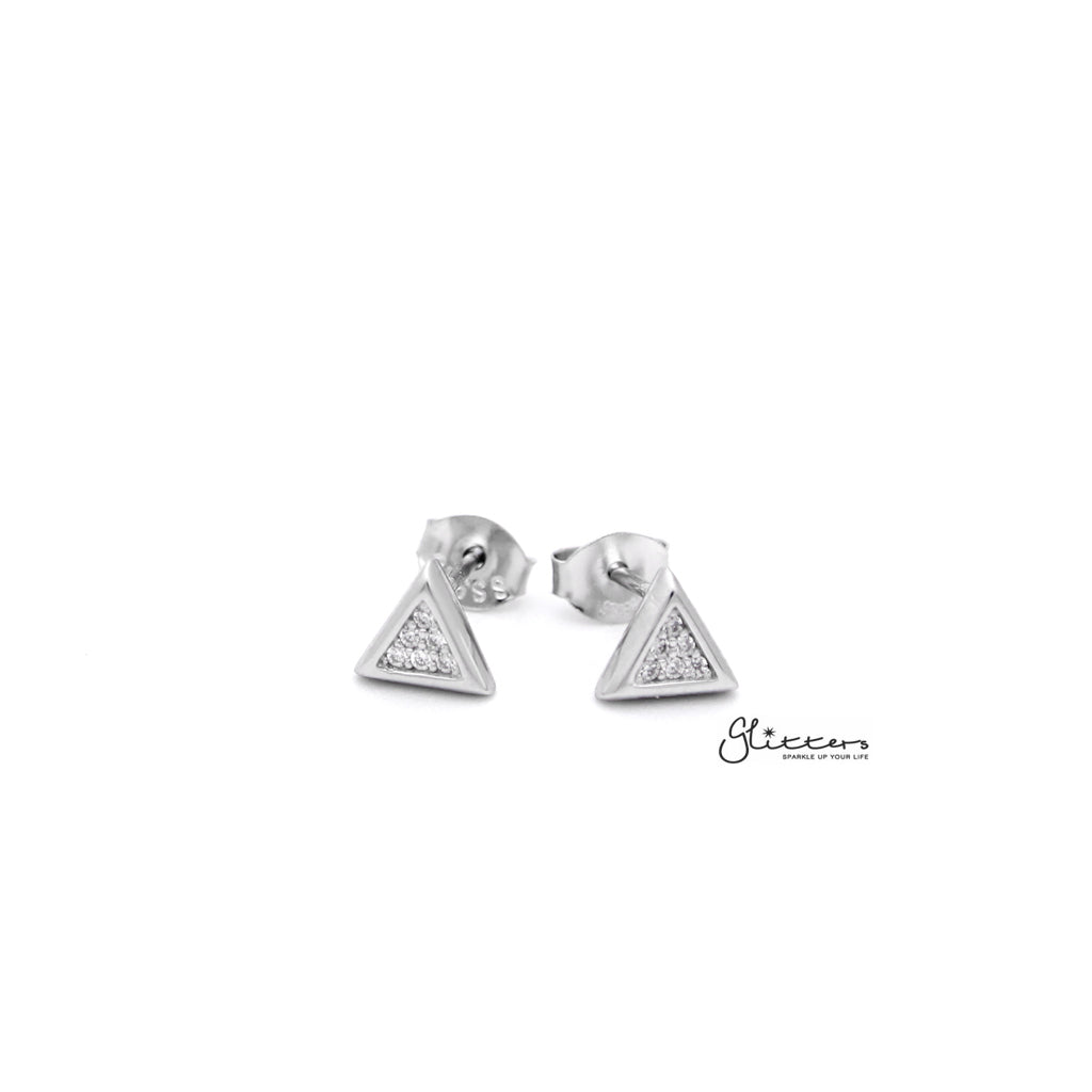Sterling Silver Triangle with C.Z Paved Women's Stud Earrings-Cubic Zirconia, earrings, Jewellery, Stud Earrings, Women's Earrings, Women's Jewellery-SSE0269_1000-01-Glitters