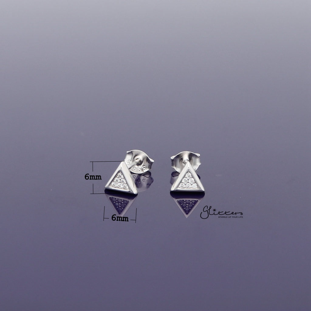 Sterling Silver Triangle with C.Z Paved Women's Stud Earrings-Cubic Zirconia, earrings, Jewellery, Stud Earrings, Women's Earrings, Women's Jewellery-SSE0269_1000-02_New-Glitters