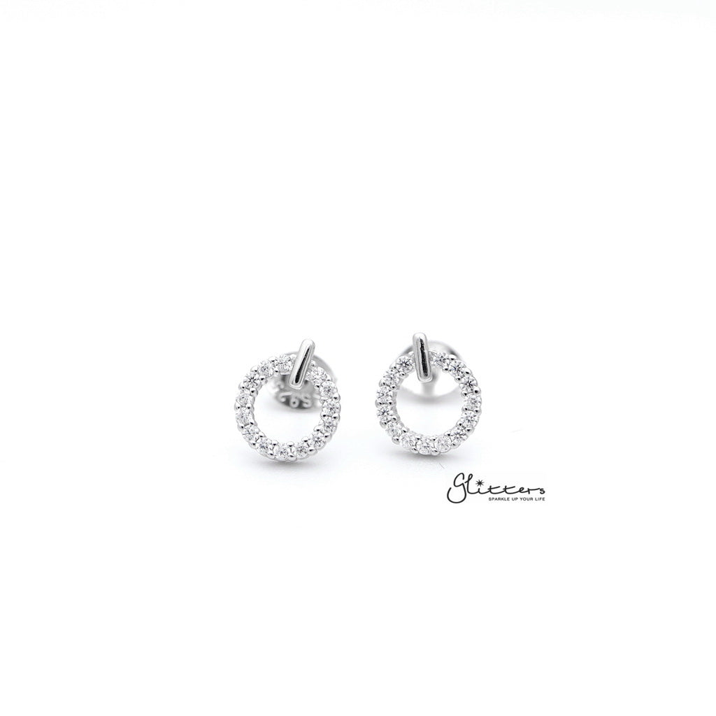 Sterling Silver Hollow Circle with C.Z Paved Women's Stud Earrings-Cubic Zirconia, earrings, Jewellery, Stud Earrings, Women's Earrings, Women's Jewellery-SSE0272_1000-01-Glitters