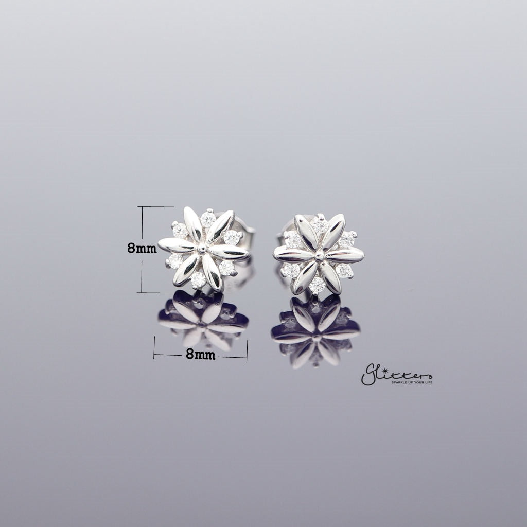 Sterling Silver C.Z Flower Women's Stud Earrings-Cubic Zirconia, earrings, Jewellery, Stud Earrings, Women's Earrings, Women's Jewellery-SSE0273_1000-02_New-Glitters