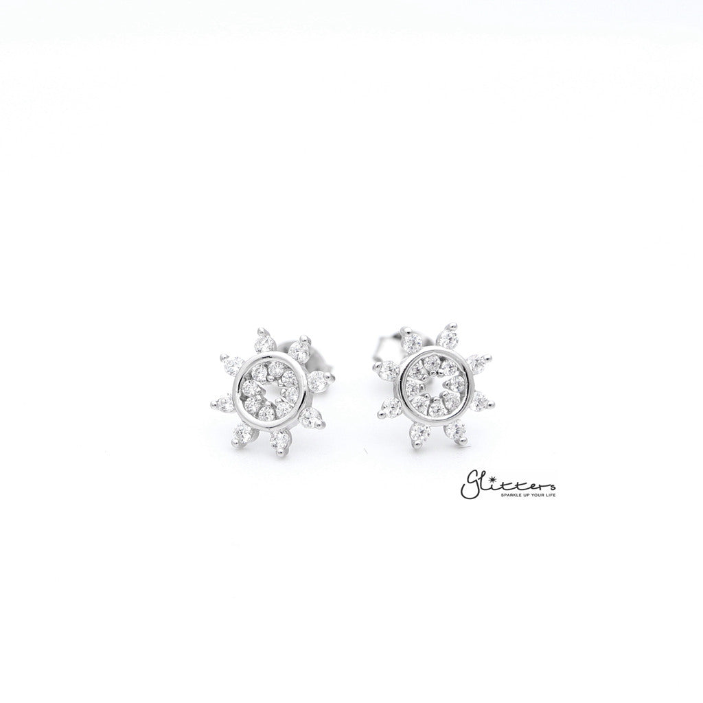 Sterling Silver C.Z Flower Women's Stud Earrings-Cubic Zirconia, earrings, Jewellery, Stud Earrings, Women's Earrings, Women's Jewellery-SSE0276_1000-01-Glitters
