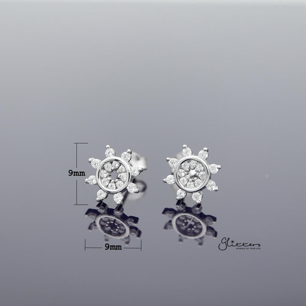 Sterling Silver C.Z Flower Women's Stud Earrings-Cubic Zirconia, earrings, Jewellery, Stud Earrings, Women's Earrings, Women's Jewellery-SSE0276_1000-02_New-Glitters