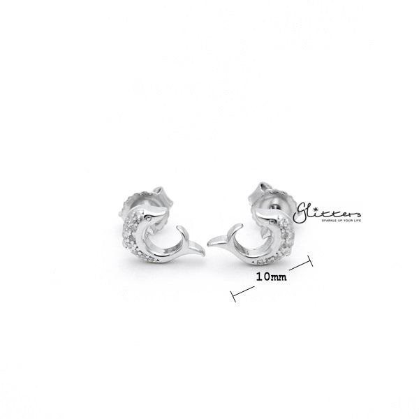 Sterling Silver C.Z Paved Dolphin Women's Stud Earrings-Cubic Zirconia, earrings, Jewellery, Stud Earrings, Women's Earrings, Women's Jewellery-SSE0280_01_New-Glitters