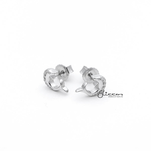 Sterling Silver C.Z Paved Dolphin Women's Stud Earrings-Cubic Zirconia, earrings, Jewellery, Stud Earrings, Women's Earrings, Women's Jewellery-SSE0280_02-Glitters
