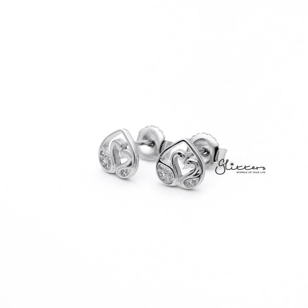 Sterling Silver C.Z Paved Swans Women's Stud Earrings-Cubic Zirconia, earrings, Jewellery, Stud Earrings, Women's Earrings, Women's Jewellery-SSE0281_01-Glitters