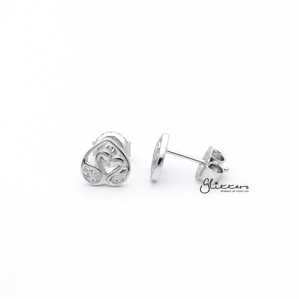 Sterling Silver C.Z Paved Swans Women's Stud Earrings-Cubic Zirconia, earrings, Jewellery, Stud Earrings, Women's Earrings, Women's Jewellery-SSE0281_02-Glitters