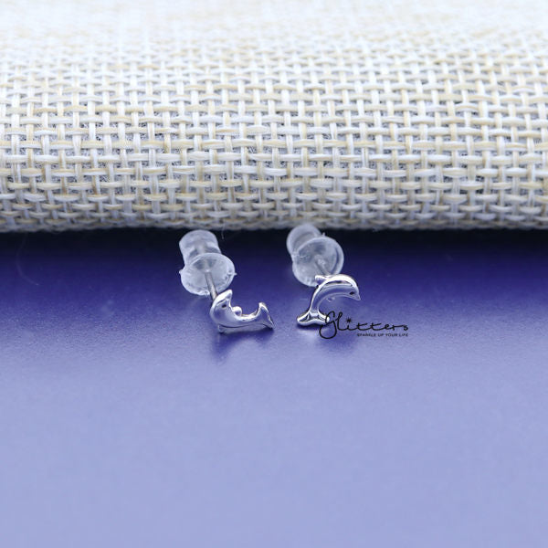 Solid 925 Sterling Silver Dolphin Stud Women's Earrings-earrings, Jewellery, Stud Earrings, Women's Earrings, Women's Jewellery-SSE0290_01-Glitters