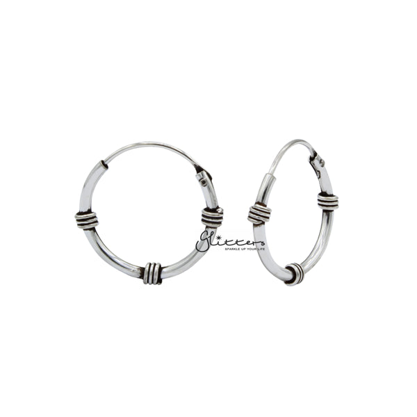 Sterling Silver Bali Hoop Sleeper Earrings - 14mm - SSE0302-earrings, Hoop Earrings, Jewellery, Women's Earrings, Women's Jewellery-SSE0302_02_600-Glitters