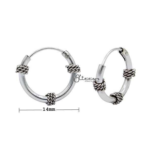 Sterling Silver Bali Hoop Sleeper Earrings - 14mm - SSE0304-earrings, Hoop Earrings, Jewellery, Women's Earrings, Women's Jewellery-SSE0304_02_New-Glitters
