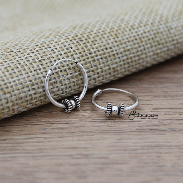 Sterling Silver Bali Hoop Sleeper Earrings - 14mm - SSE0307-earrings, Hoop Earrings, Jewellery, Women's Earrings, Women's Jewellery-SSE0307_01-Glitters