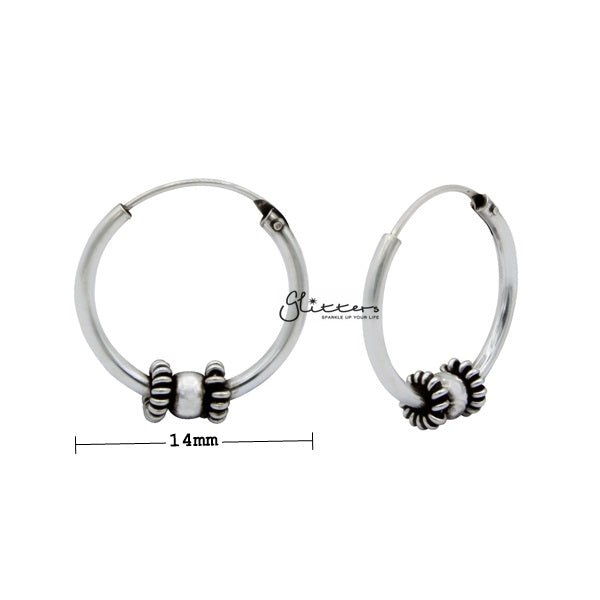 Sterling Silver Bali Hoop Sleeper Earrings - 14mm - SSE0307-earrings, Hoop Earrings, Jewellery, Women's Earrings, Women's Jewellery-SSE0307_02_New-Glitters