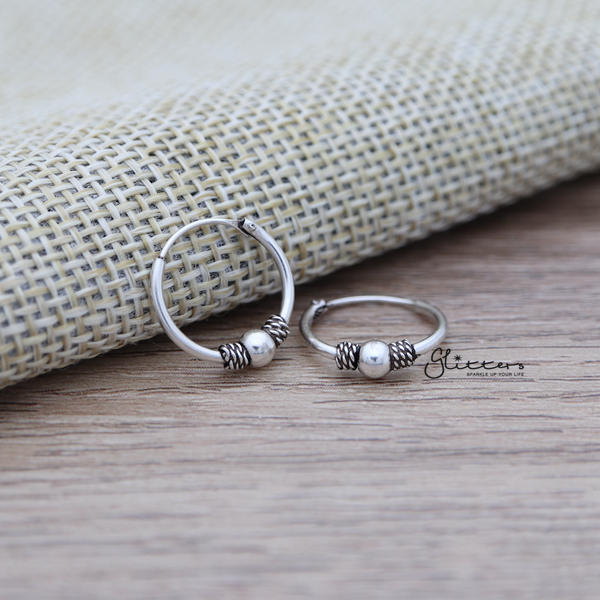 Sterling Silver Bali Hoop Sleeper Earrings - 14mm - SSE0309-earrings, Hoop Earrings, Jewellery, Women's Earrings, Women's Jewellery-SSE0309_01-Glitters
