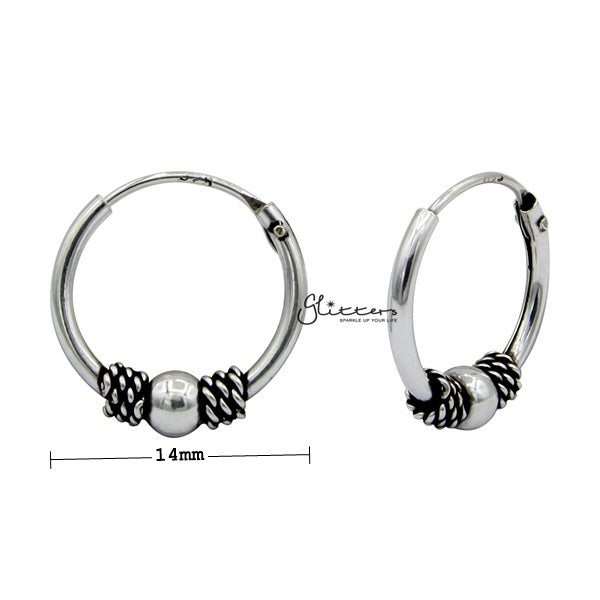 Sterling Silver Bali Hoop Sleeper Earrings - 14mm - SSE0309-earrings, Hoop Earrings, Jewellery, Women's Earrings, Women's Jewellery-SSE0309_02_New-Glitters
