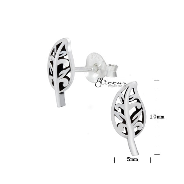 Solid 925 Sterling Silver Leaf Stud Earrings-earrings, Jewellery, Stud Earrings, Women's Earrings, Women's Jewellery-SSE0313_02_New-Glitters