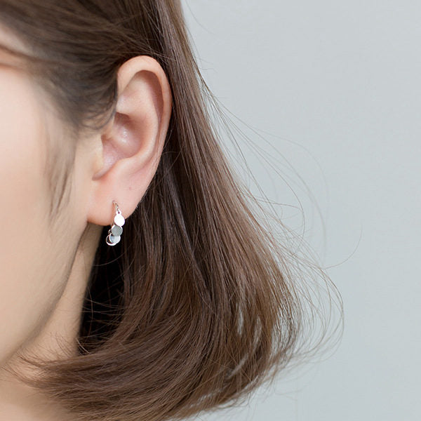 925 Sterling Silver Bend Stud Earrings with Drop Round Discs-earrings, Hoop Earrings, Jewellery, Women's Earrings, Women's Jewellery-SSE0348-02-Glitters