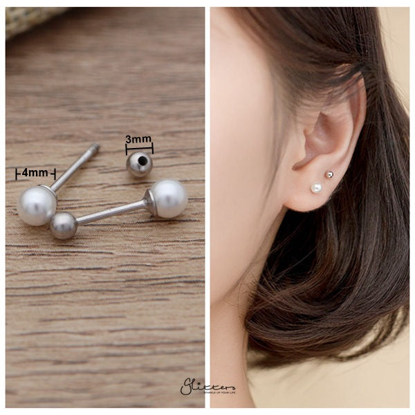 Solid 925 Sterling Silver Pearl Stud Earrings-earrings, Jewellery, Stud Earrings, Women's Earrings, Women's Jewellery-SSE0353-03_New-Glitters