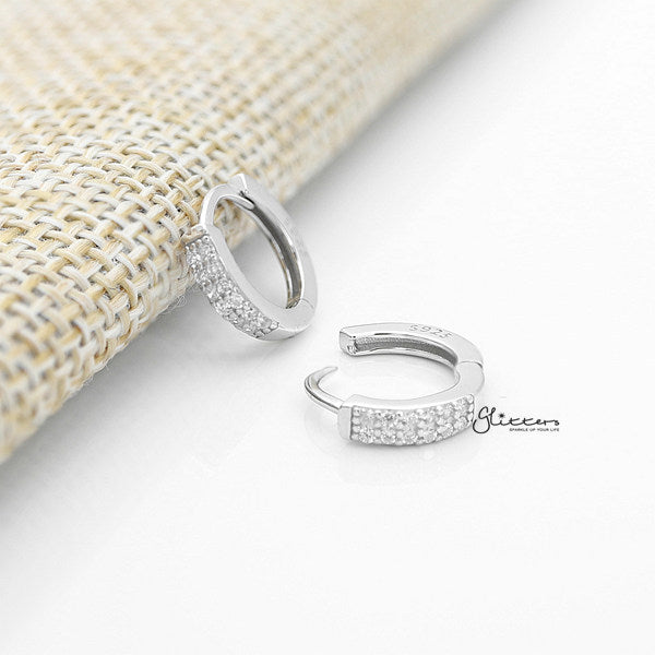 925 Sterling Silver 2 Lines C.Z One-Touch Hoop Earrings-Cubic Zirconia, earrings, Hoop Earrings, Jewellery, Women's Earrings, Women's Jewellery-SSE0384-S_600-Glitters