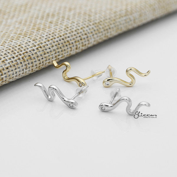 Solid 925 Sterling Silver CZ Snake Stud Earrings-Cubic Zirconia, earrings, Jewellery, Stud Earrings, Women's Earrings, Women's Jewellery-SSE0389-A_600-Glitters