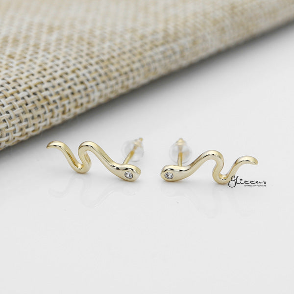 Solid 925 Sterling Silver CZ Snake Stud Earrings-Cubic Zirconia, earrings, Jewellery, Stud Earrings, Women's Earrings, Women's Jewellery-SSE0389-G_600-Glitters