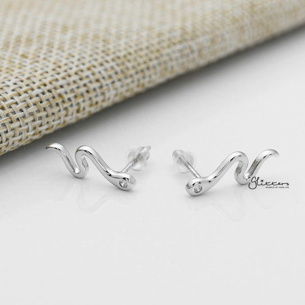 Solid 925 Sterling Silver CZ Snake Stud Earrings-Cubic Zirconia, earrings, Jewellery, Stud Earrings, Women's Earrings, Women's Jewellery-SSE0389-S_600-Glitters