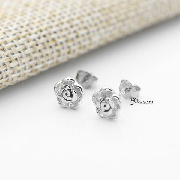 Solid 925 Sterling Silver Rose Flower Stud Earrings-earrings, Jewellery, Stud Earrings, Women's Earrings, Women's Jewellery-SSE0393-1_600-Glitters