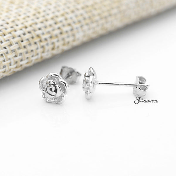 Solid 925 Sterling Silver Rose Flower Stud Earrings-earrings, Jewellery, Stud Earrings, Women's Earrings, Women's Jewellery-SSE0393-2_600-Glitters