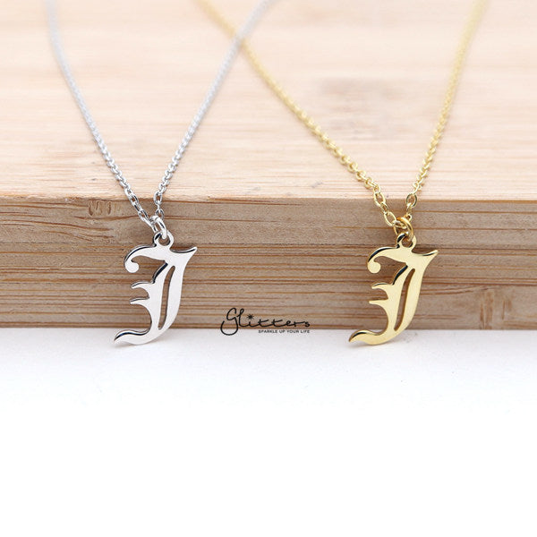 Personalized Sterling Silver Alphabet Necklace- Old English Font-Alphabet Necklace, Personalized-SSP0011-OE-J-Glitters