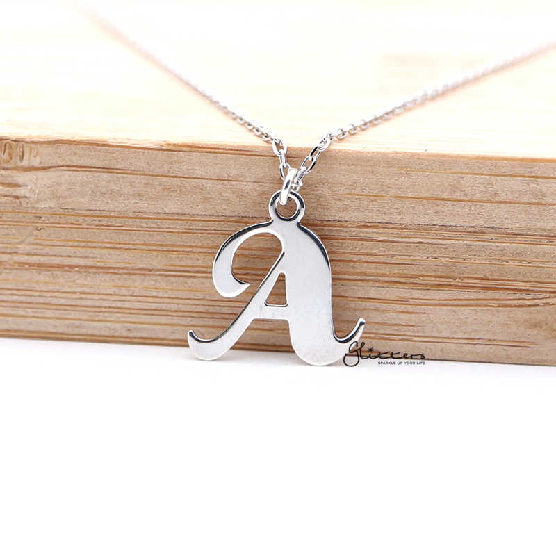 Personalized Sterling Silver Alphabet Necklace - Font 2-Alphabet Necklace, Personalized-SSP0011_F2-01-Glitters