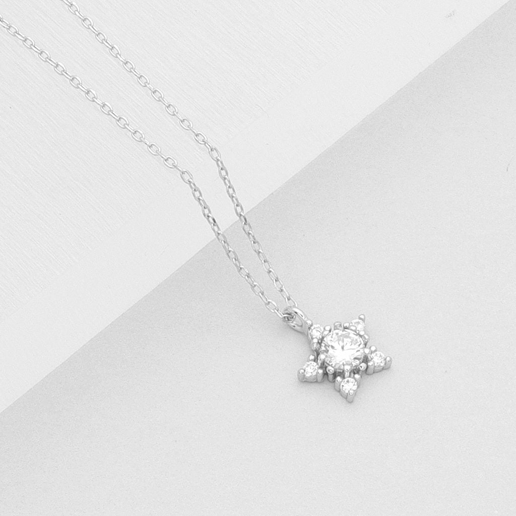 Sterling Silver C.Z Star Necklace-Cubic Zirconia, Jewellery, Necklaces, New, Sterling Silver Necklaces, Women's Jewellery, Women's Necklace-SSP0085-S1_1-Glitters