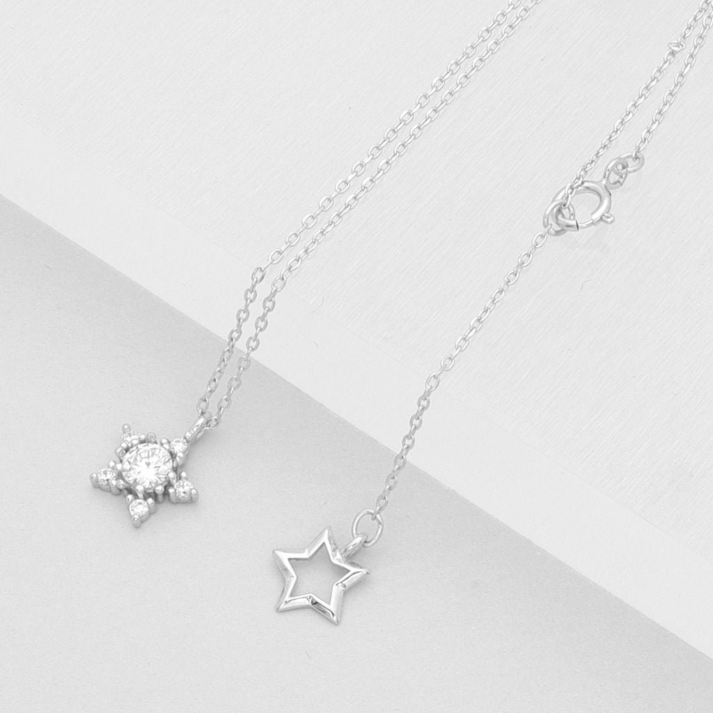 Sterling Silver C.Z Star Necklace-Cubic Zirconia, Jewellery, Necklaces, New, Sterling Silver Necklaces, Women's Jewellery, Women's Necklace-SSP0085-S2_1-Glitters