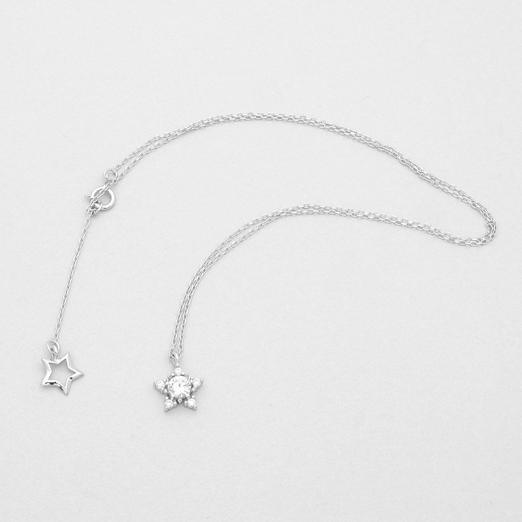 Sterling Silver C.Z Star Necklace-Cubic Zirconia, Jewellery, Necklaces, New, Sterling Silver Necklaces, Women's Jewellery, Women's Necklace-SSP0085-S3_1-Glitters