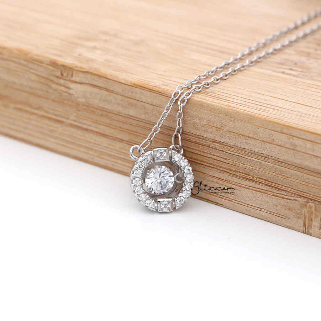 Sterling Silver Hollow CZ Paved Circle with a CZ Stone in The Middle Women's Necklace-Cubic Zirconia, Jewellery, Necklaces, Sterling Silver Necklaces, Women's Jewellery, Women's Necklace-SSP0129_1000-01-Glitters