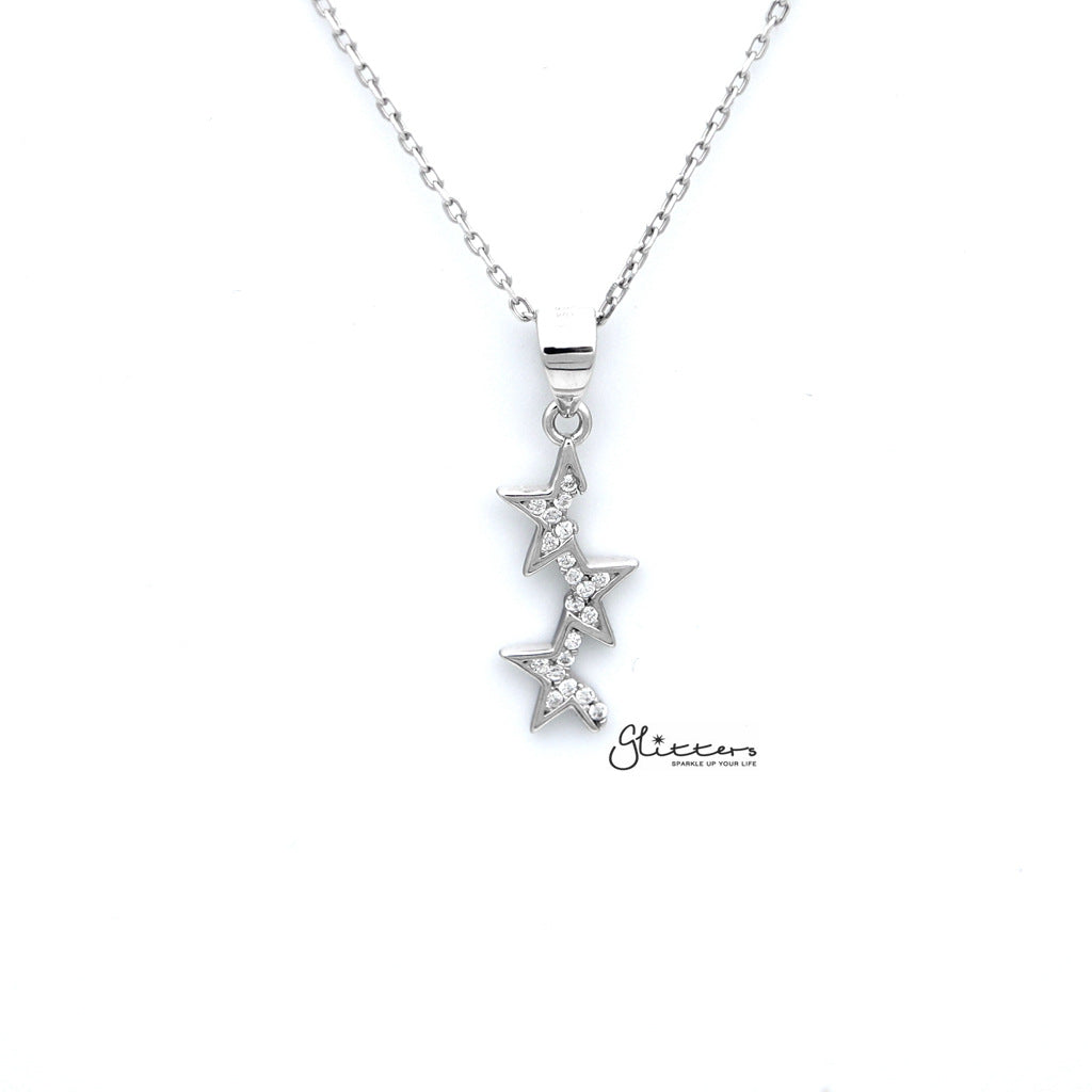 Sterling Silver CZ Paved Three Half Stars Women's Necklace-Cubic Zirconia, Jewellery, Necklaces, Sterling Silver Necklaces, Women's Jewellery, Women's Necklace-SSP0130_1000-01-Glitters