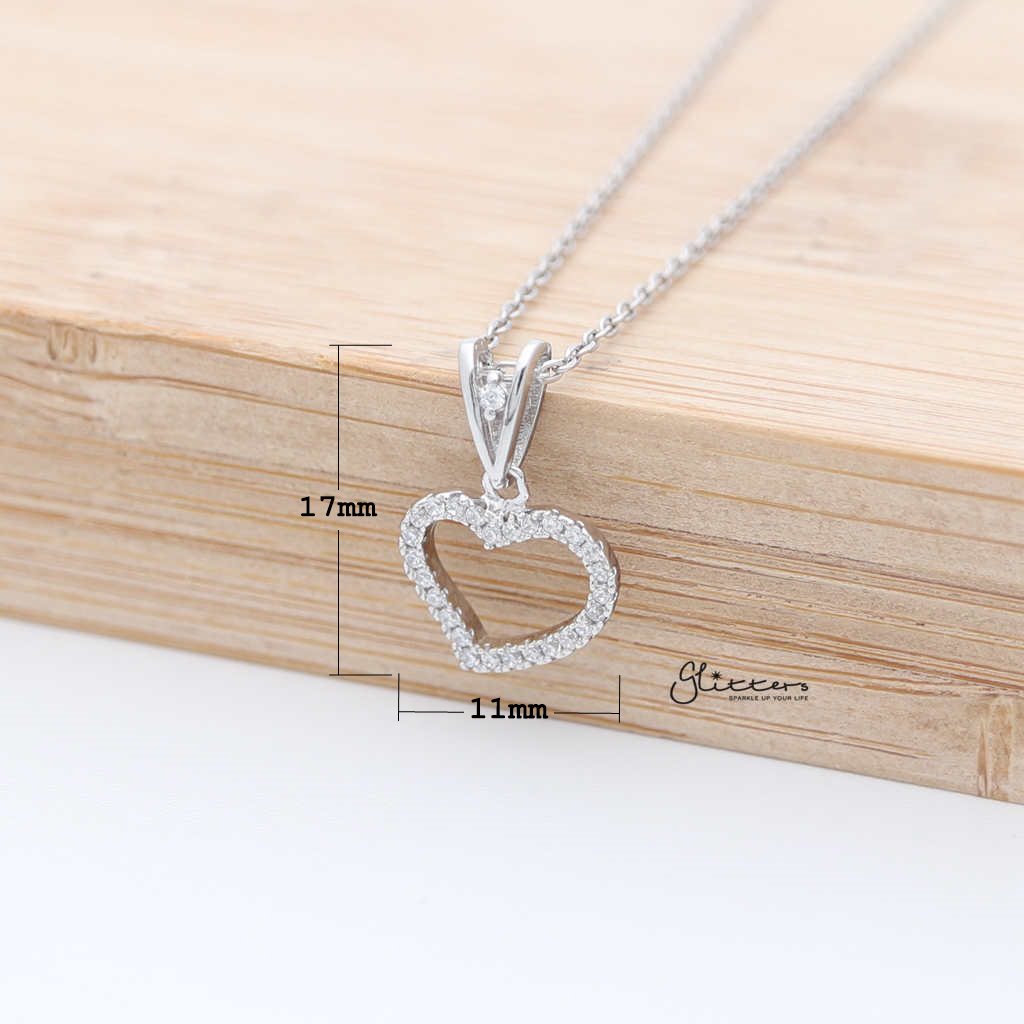 Sterling Silver C.Z Paved Hollow Heart Women's Necklace-Cubic Zirconia, Jewellery, Necklaces, Sterling Silver Necklaces, Women's Jewellery, Women's Necklace-SSP0134_1000-02_New-Glitters