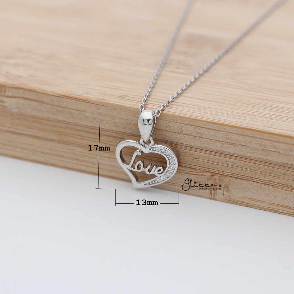 Sterling Silver Hollow Heart with "Love" in the Middle Women's Necklace-Cubic Zirconia, Jewellery, Necklaces, Sterling Silver Necklaces, Women's Jewellery, Women's Necklace-SSP0135_1000-02_New-Glitters