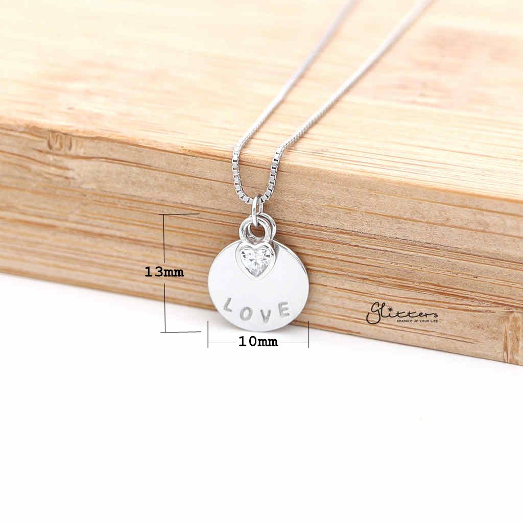 Sterling Silver C.Z Heart with Love Disc Women's Necklace with 45cm Chain-Jewellery, Necklaces, Sterling Silver Necklaces, Women's Jewellery, Women's Necklace-SSP0138_1000-02_New-Glitters