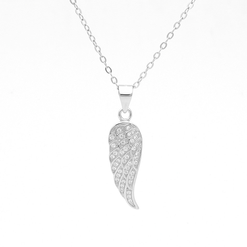 CZ Wing Sterling Silver Necklace-Cubic Zirconia, Jewellery, Necklaces, New, Sterling Silver Necklaces, Women's Jewellery, Women's Necklace-SSP0178-1_1-Glitters