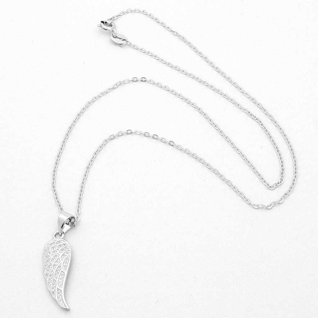 CZ Wing Sterling Silver Necklace-Cubic Zirconia, Jewellery, Necklaces, New, Sterling Silver Necklaces, Women's Jewellery, Women's Necklace-SSP0178-3_1-Glitters