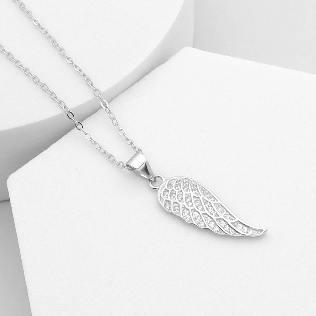 CZ Wing Sterling Silver Necklace-Cubic Zirconia, Jewellery, Necklaces, New, Sterling Silver Necklaces, Women's Jewellery, Women's Necklace-SSP0178-4_1-Glitters