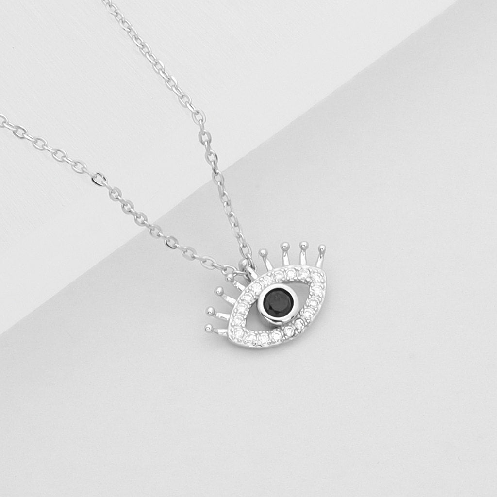 Sterling Silver Evil Eye Necklace-Cubic Zirconia, Jewellery, Necklaces, New, Sterling Silver Necklaces, Women's Jewellery, Women's Necklace-SSP0186-S1_1000-Glitters