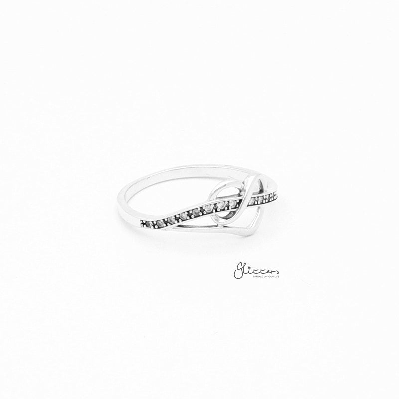 Sterling Silver Heart Ribbon Ring-Cubic Zirconia, Jewellery, Rings, Sterling Silver Rings, Women's Jewellery, Women's Rings-SSR0057-3_800-Glitters