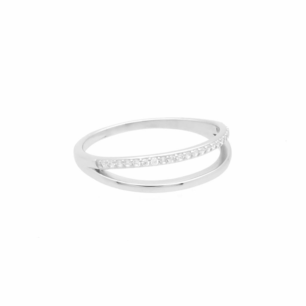 Double Line Sterling Silver Ring-Cubic Zirconia, Jewellery, Rings, Sterling Silver Rings, Women's Jewellery, Women's Rings-SSR0071-4_1-Glitters