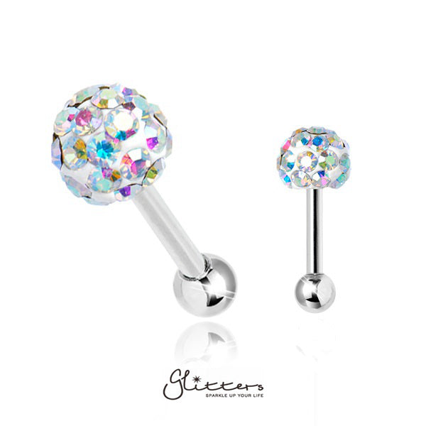 Ferido Crystal Disco Ball Top with Surgical Steel Tragus Barbell-Aurora Borealis-Jewellery, Tragus, Women's Earrings, Women's Jewellery-TG0004-AB1-Glitters