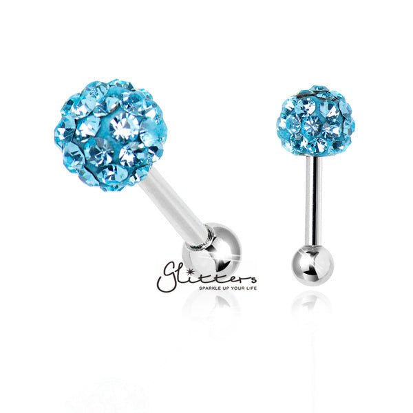 Ferido Crystal Disco Ball Top with Surgical Steel Tragus Barbell-Aqua-Jewellery, Tragus, Women's Earrings, Women's Jewellery-TG0004-AQUA1-Glitters