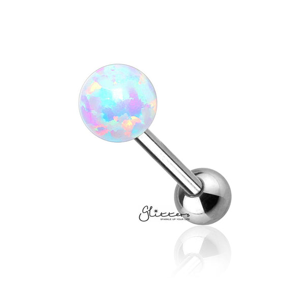 Opal Ball Top with Surgical Steel Tragus Barbell-White-Jewellery, Tragus, Women's Earrings, Women's Jewellery-TG0014_W01-Glitters